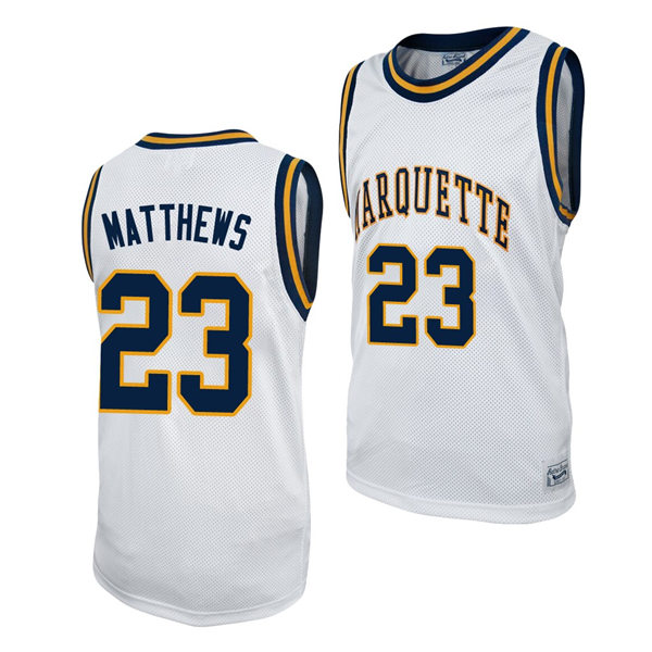 Mens Youth Marquette Golden Eagles #23 Wesley Matthews White Retro Commemorative Classic College Alumni Basketball Jersey