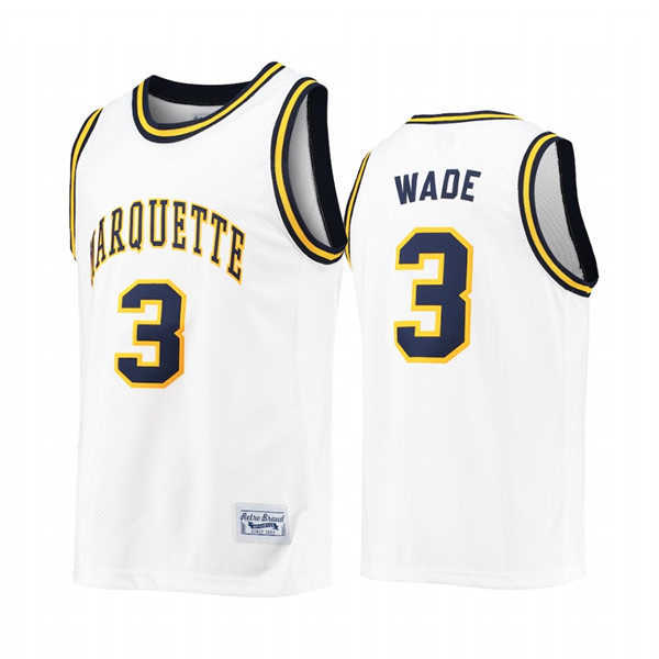 Mens Youth Marquette Golden Eagles #3 Dwyane Wade White Retro Commemorative Classic College Alumni Basketball Jersey