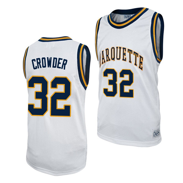 Mens Youth Marquette Golden Eagles #32 Jae Crowder White Retro Commemorative Classic College Alumni Basketball Jersey