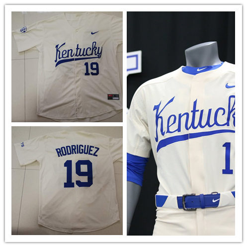 Men's Youth Kentucky Wildcats #19 Alex Rodriguez Nike Cream College Baseball Game Jersey