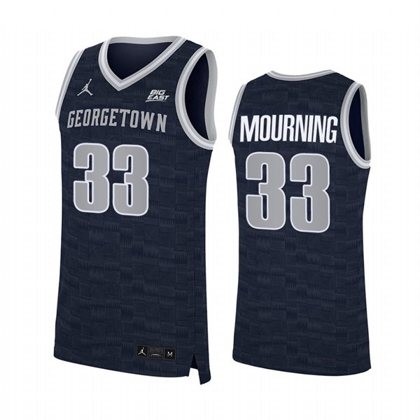 Mens Youth Georgetown Hoyas #33 Alonzo Mourning 2022 Navy College Basketball Game Jersey
