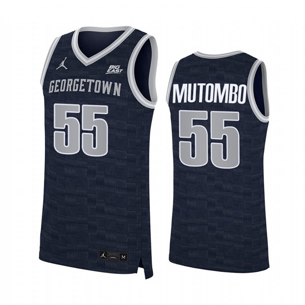 Mens Youth Georgetown Hoyas #55 Dikembe Mutombo 2022 Navy College Basketball Game Jersey