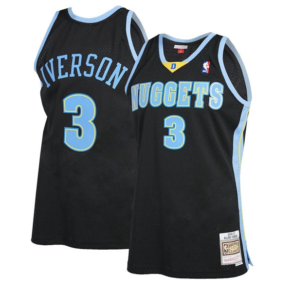 Mens Denver Nuggets #3 Allen Iverson Mitchell & Ness Black Reload 2006-2007 Hardwood Classics Swingman Jersey 