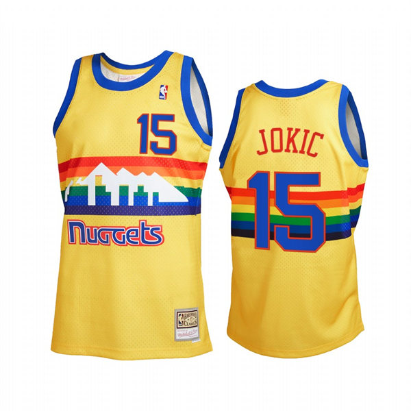 Mens Denver Nuggets #15 Nikola Jokic Gold Reload 2.0 Hardwood Classics Jersey