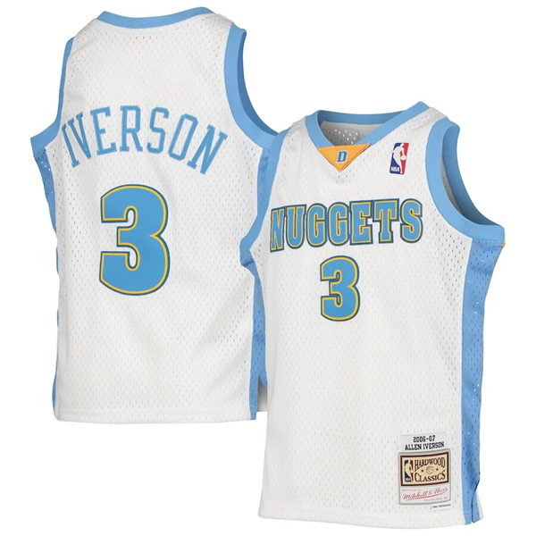 Mens Denver Nuggets #3 Allen Iverson White Mitchell & Ness 2006-07 Hardwood Classics Swingman Jersey