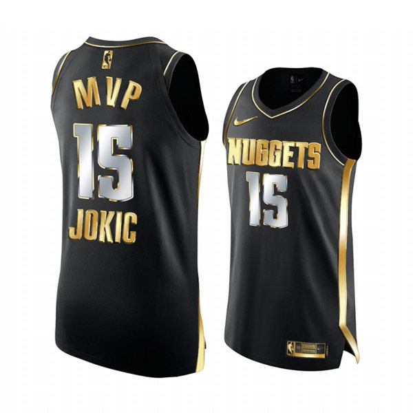 Mens Denver Nuggets #15 Nikola Jokic 2022 MVP 2021 Black Golden Edition Limited Jersey 