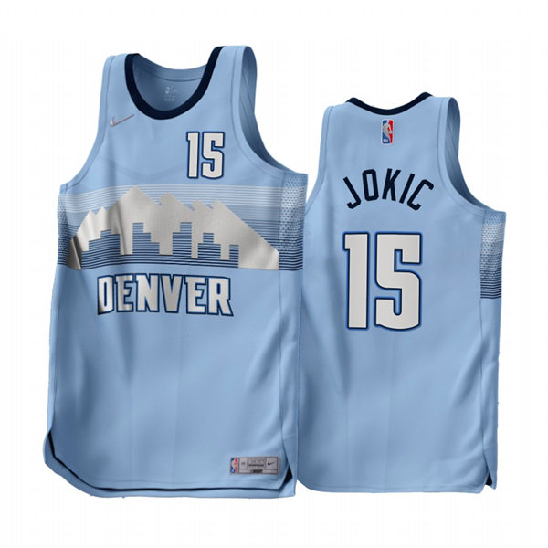 Mens Denver Nuggets #15 Nikola Jokic Blue 2022-23 Earned Edition Swingman Jersey 