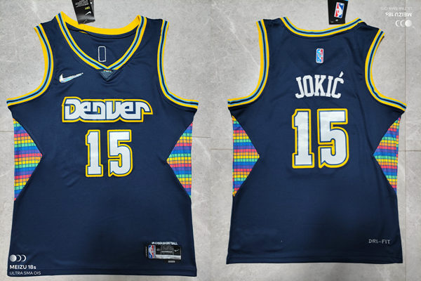 Mens Denver Nuggets #15 Nikola Jokic Navy 2021-22 NBA75th City Edition Jersey