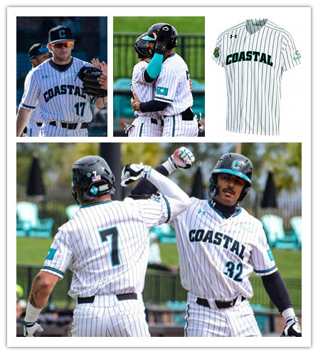 Mens Youth Coastal Carolina Chanticleers Custom White Pinstripe College Baseball Game Jersey