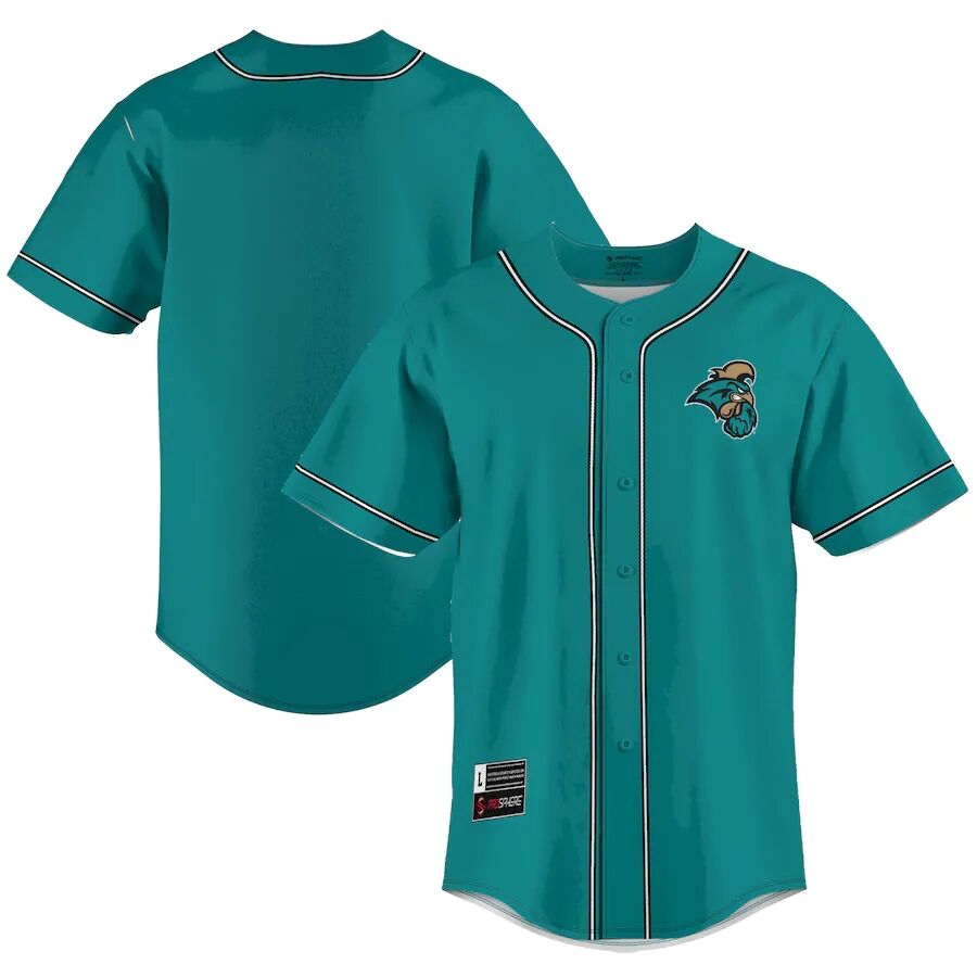 Mens Youth Coastal Carolina Chanticleers Custom Teal Button College Baseball Limited Jersey