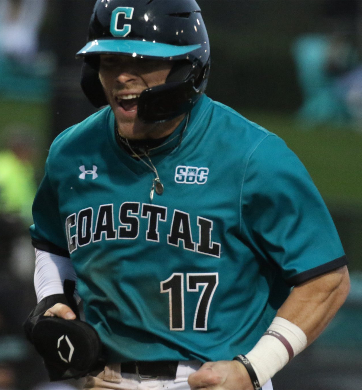 Mens Youth Coastal Carolina Chanticleers #17 Matt McDermott Teal Pullover College Baseball Game Jersey