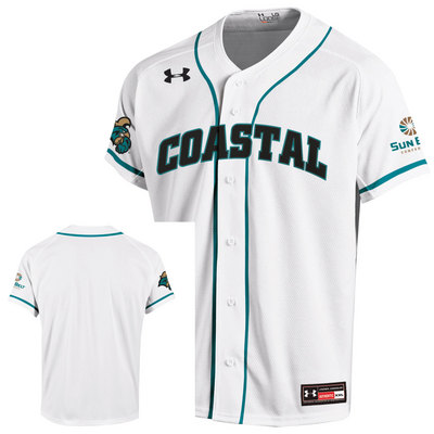 Mens Youth Coastal Carolina Chanticleers Blank White Stripe Button College Baseball Game Jersey