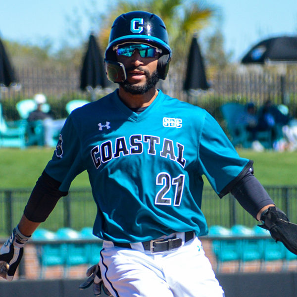 Mens Youth Coastal Carolina Chanticleers #21 Austin White Teal Pullover College Baseball Game Jersey