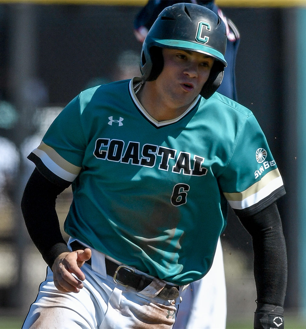 Mens Youth Coastal Carolina Chanticleers #6 Nick Lucky Teal Pullover College Baseball Game Jersey