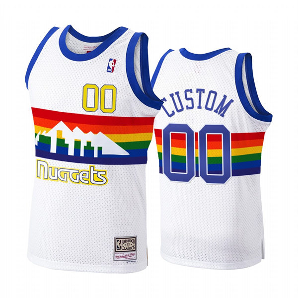 Mens Youth Denver Nuggets Custom Mitchell&Ness White 1991-92 Reload Hardwood Classics Jersey