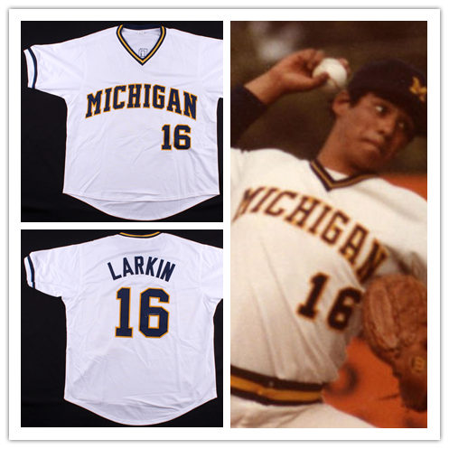 Mens Youth Michigan Wolverines #16 Barry Larkin 1983-85 GAME White Pullover  Baseball Limited Jersey