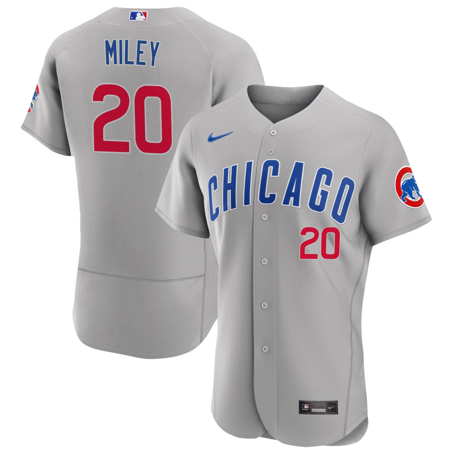 Mens Chicago Cubs #20 Wade Miley Nike Gray Road FlexBase Player Jersey