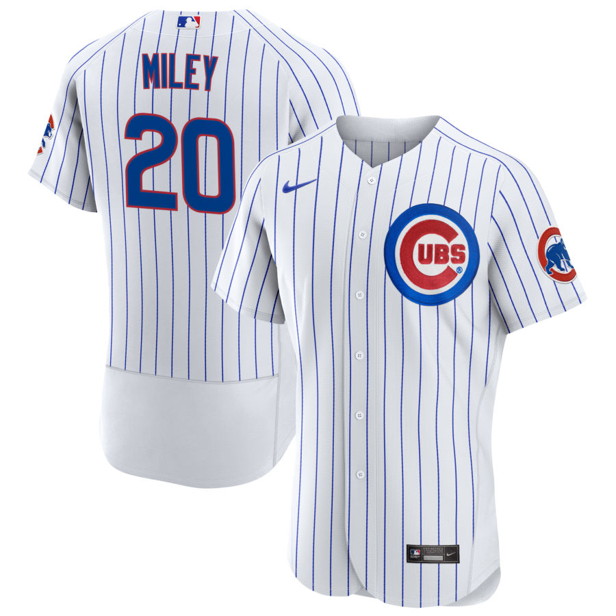 Mens Chicago Cubs #20 Wade Miley Nike White Home FlexBase Player Jersey