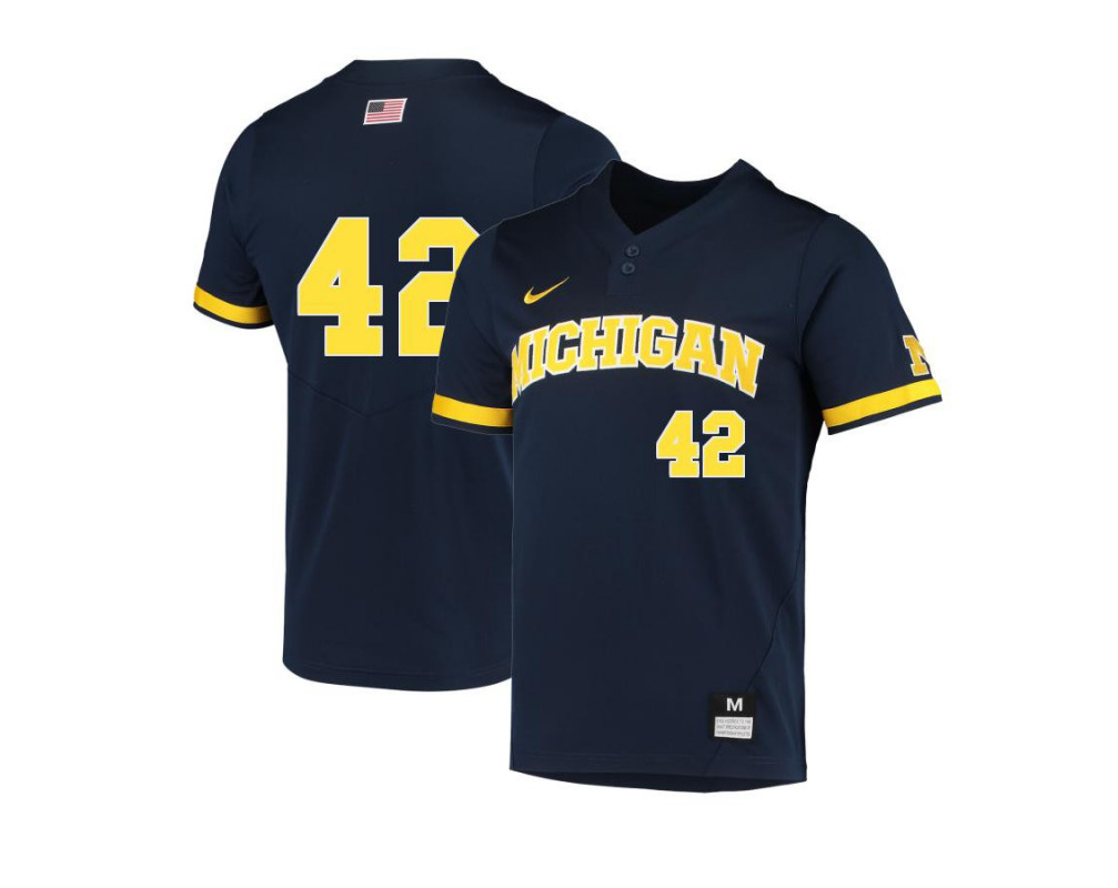 Mens Youth Michigan Wolverines #42 Jordan Nwogu Nike 2022 Navy two-Button Pullover College Baseball Game Jersey