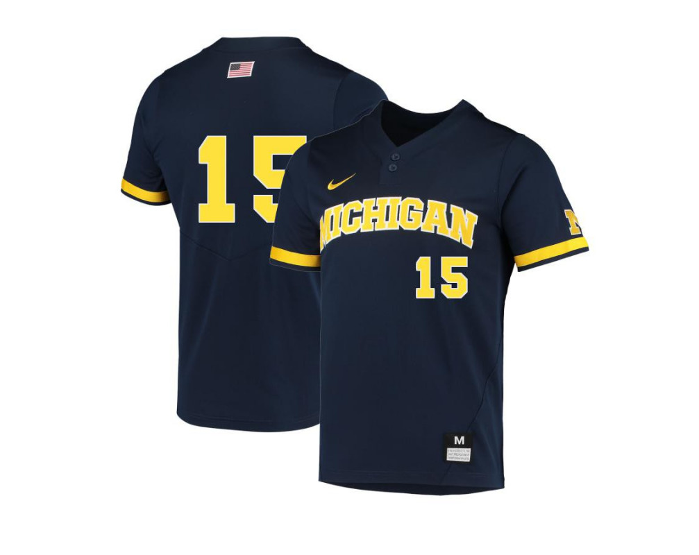Mens Youth Michigan Wolverines #15 Clark Elliott Nike 2022 Navy two-Button Pullover College Baseball Game Jersey