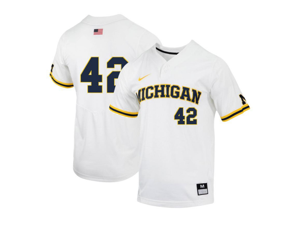 Mens Youth Michigan Wolverines #42 Jordan Nwogu Nike 2022 White two-Button Pullover College Baseball Game Jersey