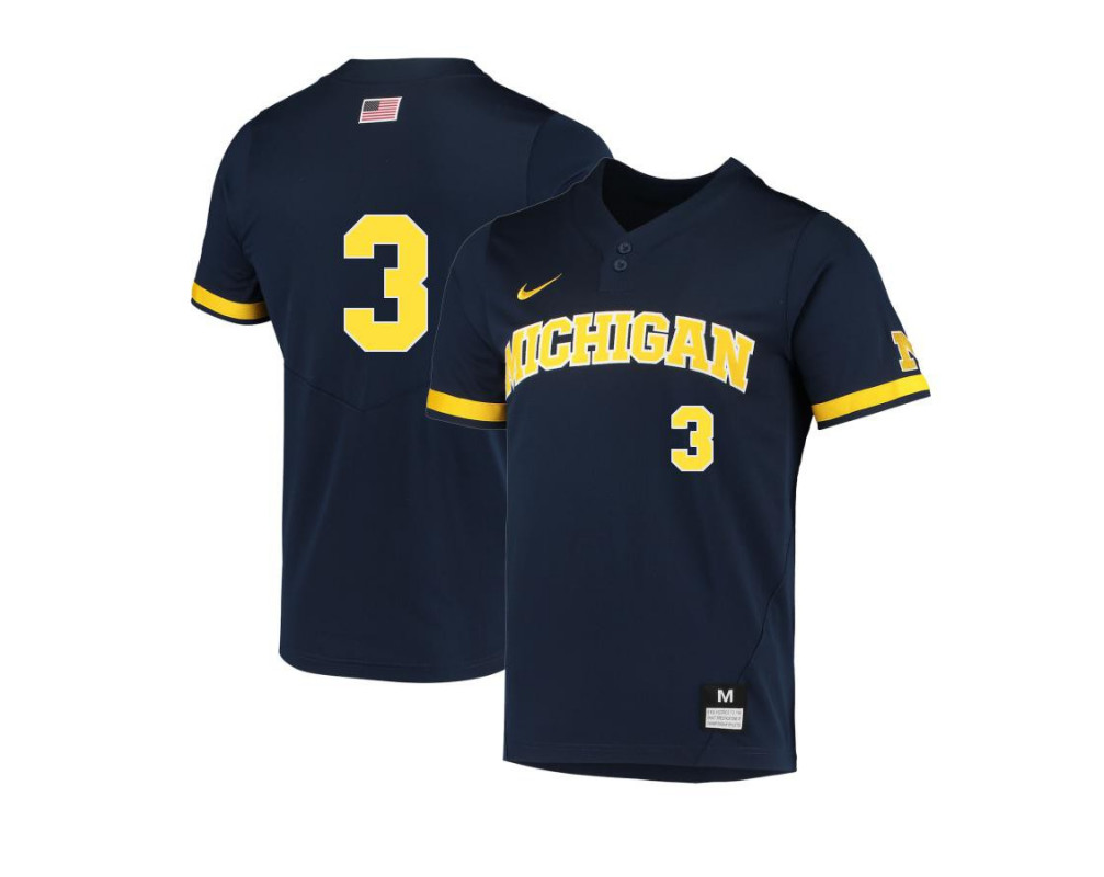 Mens Youth Michigan Wolverines #3 Ted Burton Nike 2022 Navy two-Button Pullover College Baseball Game Jersey