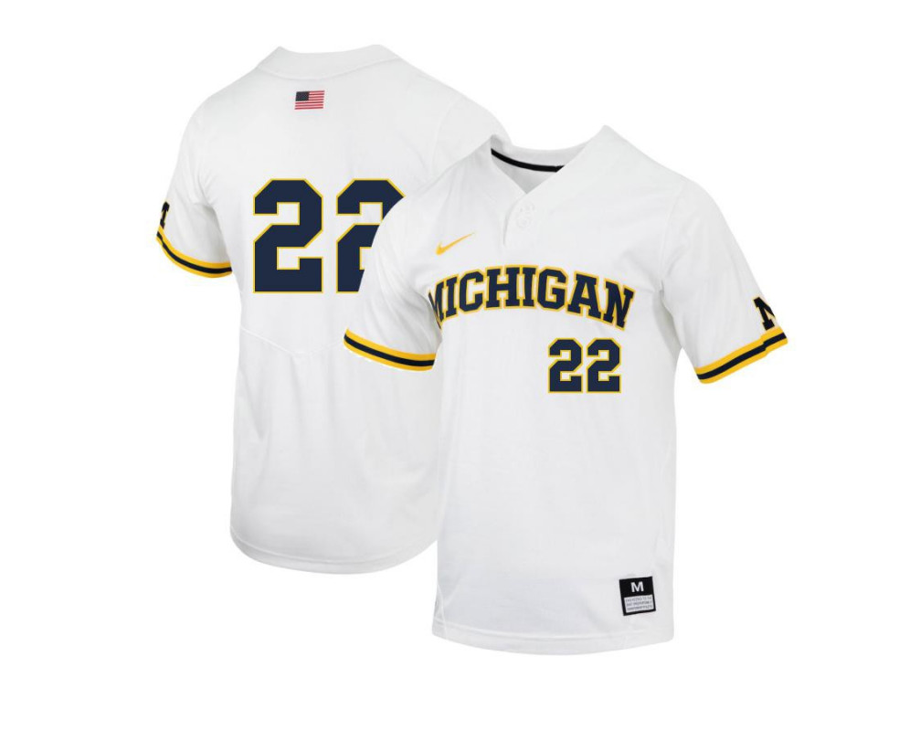 Mens Youth Michigan Wolverines #22 Jordan Brewer Nike 2022 White two-Button Pullover College Baseball Game Jersey