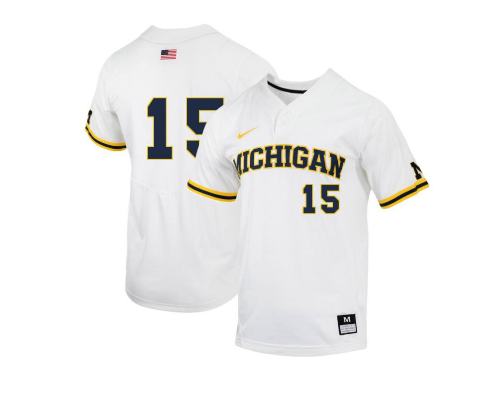 Mens Youth Michigan Wolverines #15 Clark Elliott Nike 2022 White two-Button Pullover College Baseball Game Jersey