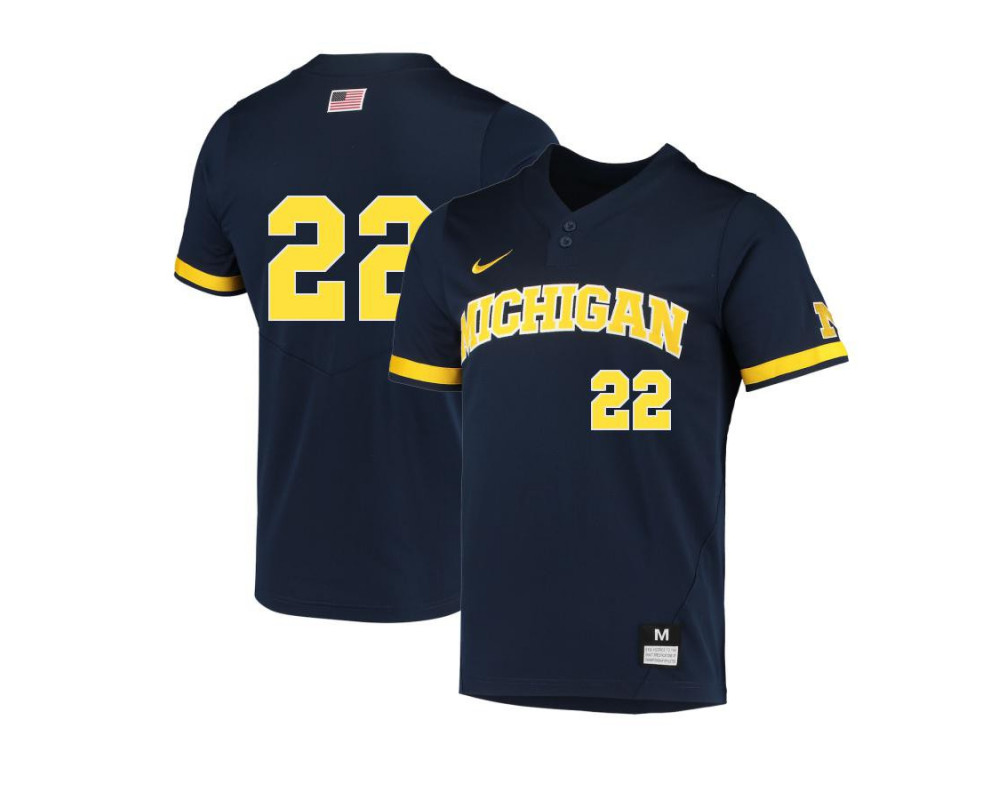 Mens Youth Michigan Wolverines #22 Jordan Brewer Nike 2022 Navy two-Button Pullover College Baseball Game Jersey