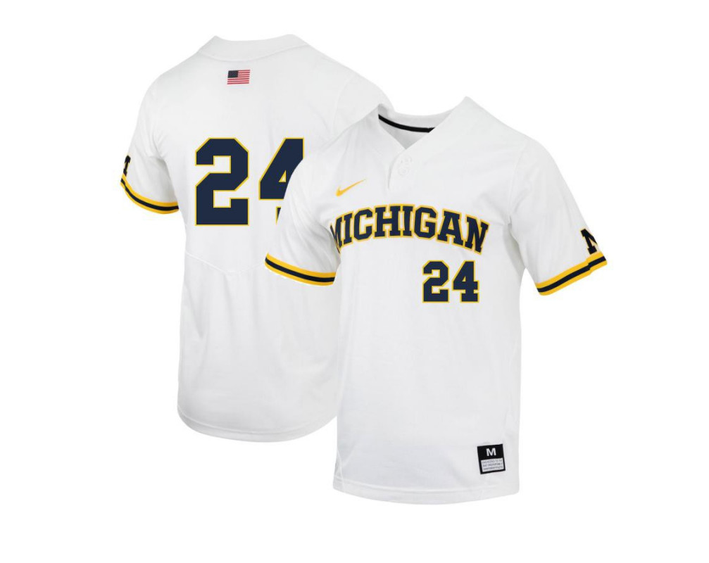 Mens Youth Michigan Wolverines #24 Matt Frey Nike 2022 White two-Button Pullover College Baseball Game Jersey