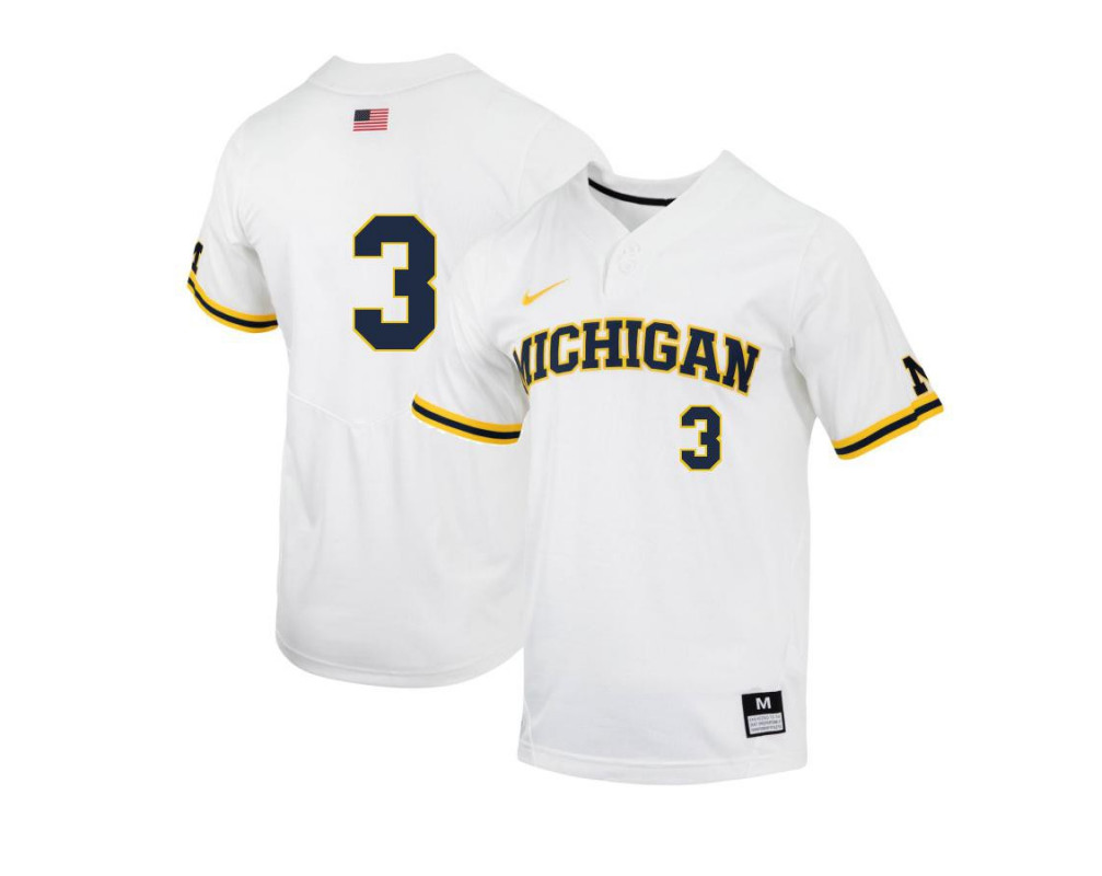 Mens Youth Michigan Wolverines #3 Ted Burton Nike 2022 White two-Button Pullover College Baseball Game Jersey