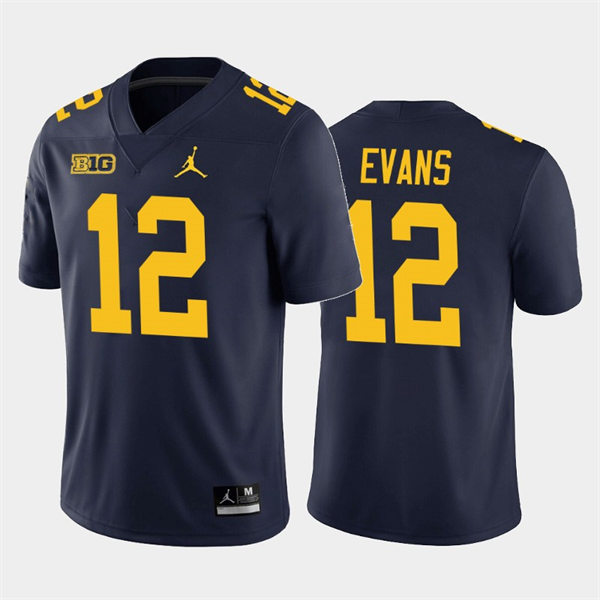 Mens Michigan Wolverines #12 Chris Evans College Football Game Jersey Navy