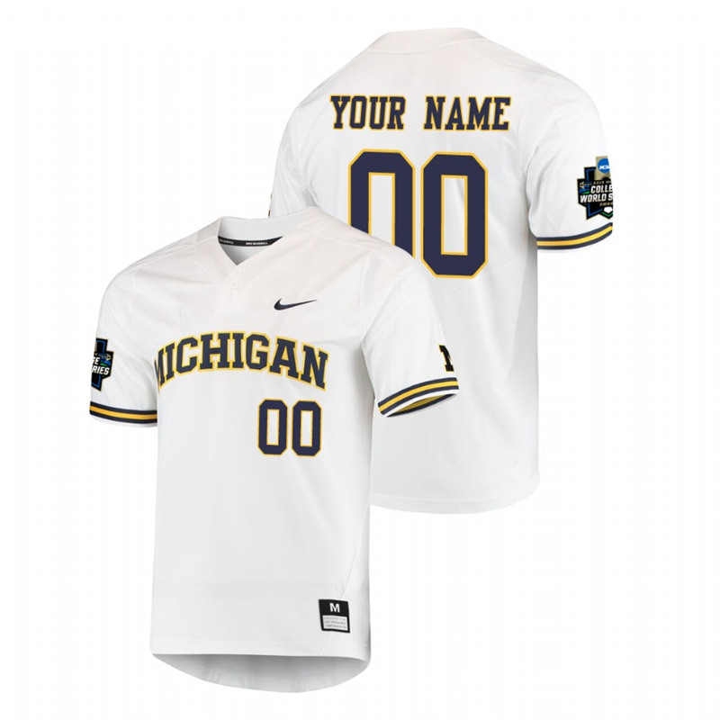 Mens Youth Michigan Wolverines Custom 2019 NCAA Baseball College World Series Jersey Nike White Pullover