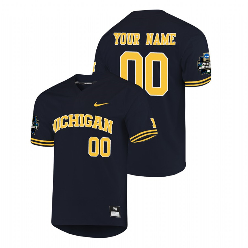 Mens Youth Michigan Wolverines Custom 2019 NCAA Baseball College World Series Jersey Nike Navy Pullover