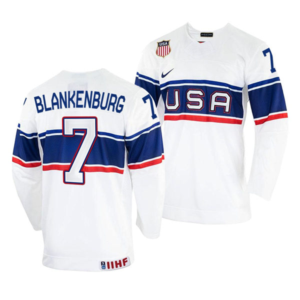 Men's USA Hockey #7 Nick Blankenburg Nike White 2022 Beijing Winter Olympic Jersey