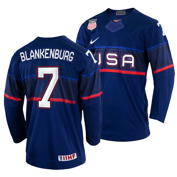 Men's USA Hockey #7 Nick Blankenburg 2022 Beijing Winter Olympic Jersey Navy