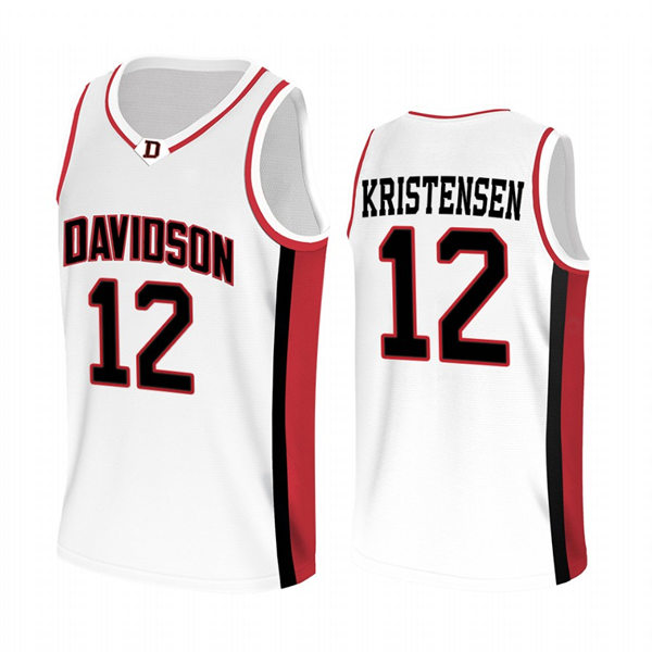 Mens Youth Davidson Wildcats #12 David Kristensen White 2022-23 College Basketball Game Jersey