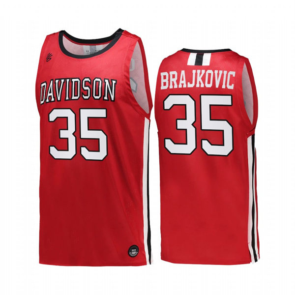 Mens Youth Davidson Wildcats #35 Luka Brajkovic Red 2022-23 College Basketball Game Jersey