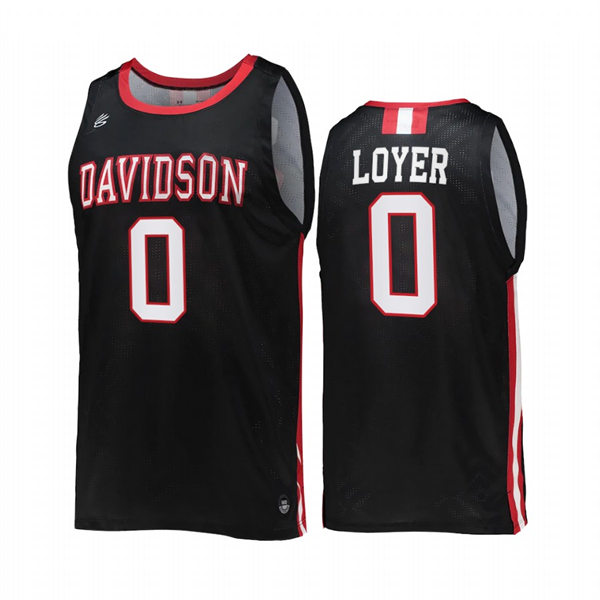 Mens Youth Davidson Wildcats #0 Foster Loyer Black 2022-23 College Basketball Game Jersey