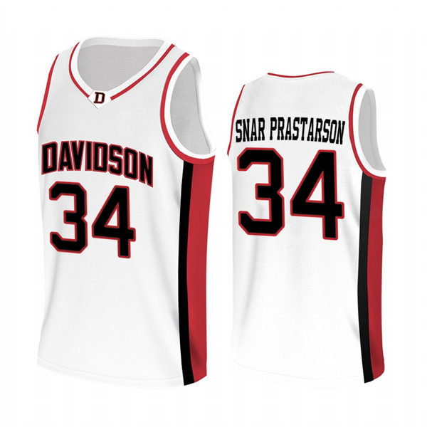 Mens Youth Davidson Wildcats #34 Styrmir Snar Prastarson White 2022-23 College Basketball Game Jersey