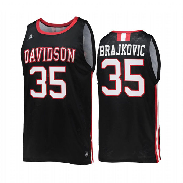 Mens Youth Davidson Wildcats #35 Luka Brajkovic Black 2022-23 College Basketball Game Jersey