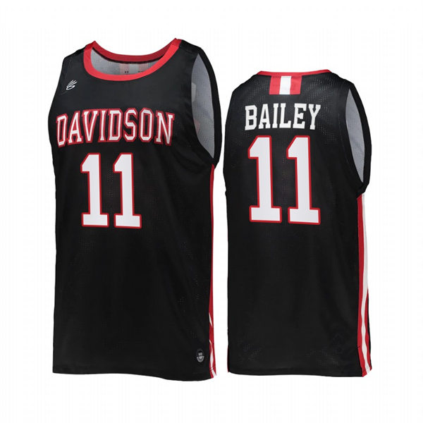 Mens Youth Davidson Wildcats #11 Reed Bailey Black 2022-23 College Basketball Game Jersey