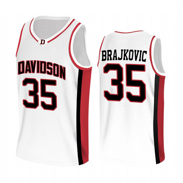 Mens Youth Davidson Wildcats #35 Luka Brajkovic White 2022-23 College Basketball Game Jersey