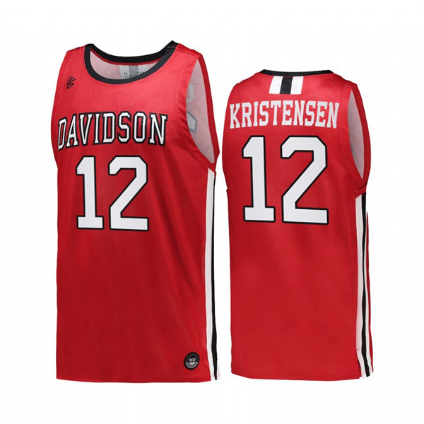 Mens Youth Davidson Wildcats #12 David Kristensen Red 2022-23 College Basketball Game Jersey