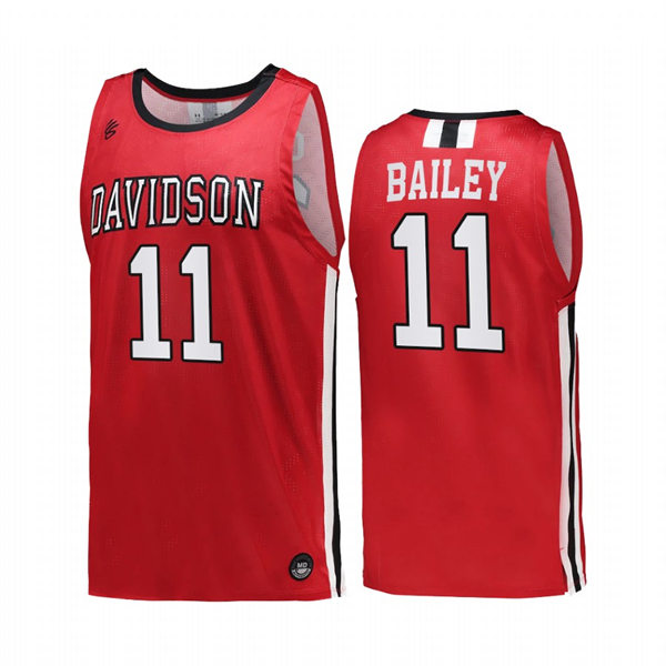 Mens Youth Davidson Wildcats #11 Reed Bailey Red 2022-23 College Basketball Game Jersey