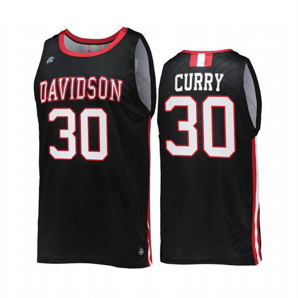 Mens Youth Davidson Wildcats #30 Stephen Curry Black 2022-23 College Basketball Game Jersey