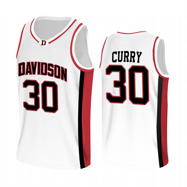 Mens Youth Davidson Wildcats #30 Stephen Curry White 2022-23 College Basketball Game Jersey