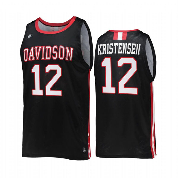 Mens Youth Davidson Wildcats #12 David Kristensen Black 2022-23 College Basketball Game Jersey