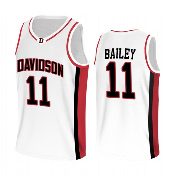 Mens Youth Davidson Wildcats #11 Reed Bailey White 2022-23 College Basketball Game Jersey