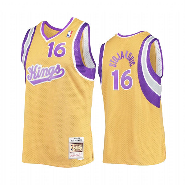 Mens Sacramento Kings Retired Player ##16 Peja Stojakovic Mitchell & Ness Gold 2005-06 Hardwood Classics Swingman Jersey